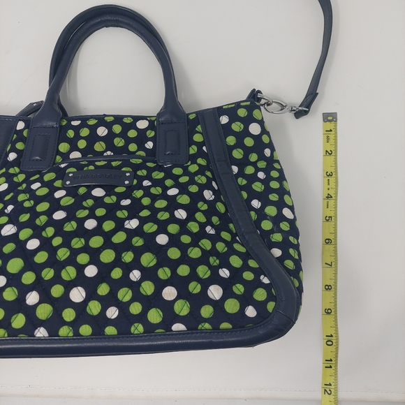 Vera Bradley Lucky Dots Trapeze Tote Navy Blue With Green White Polka Dots - Picture 11 of 12